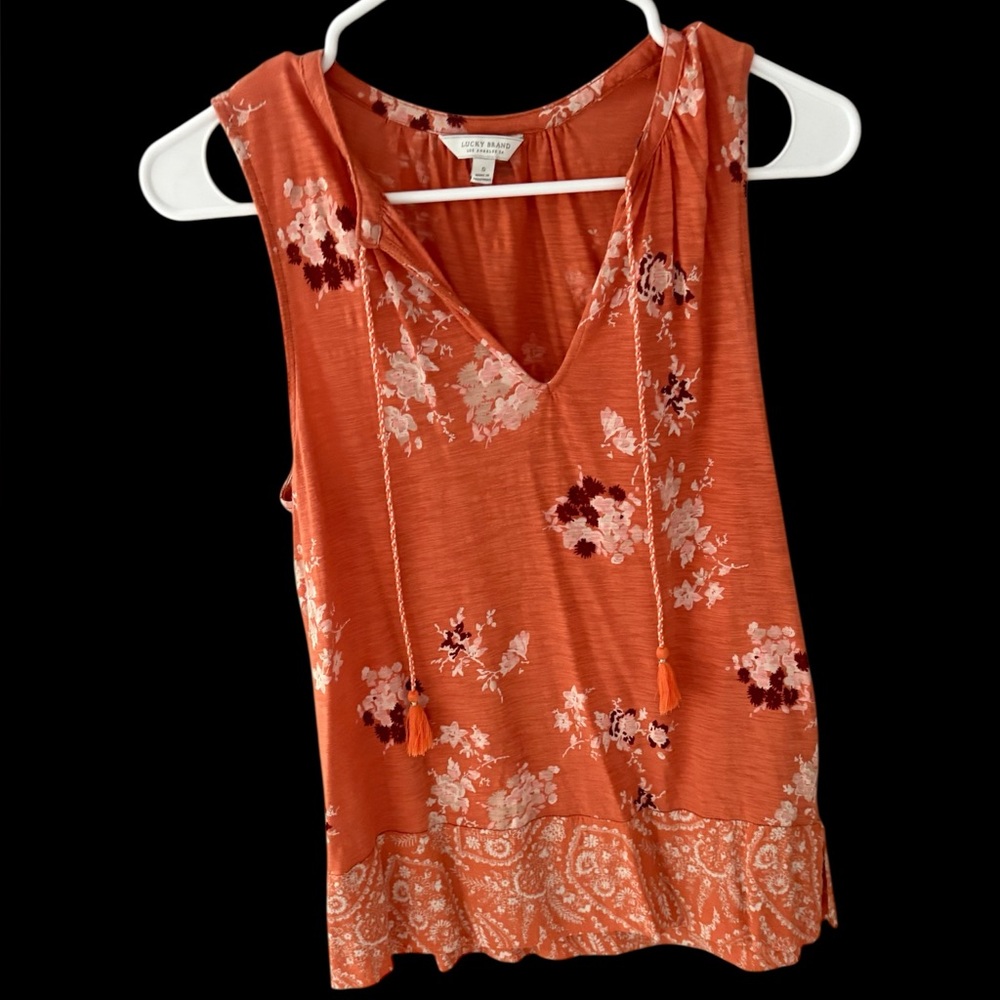 Women's Floral & Paisley Orange Sleeveless Top